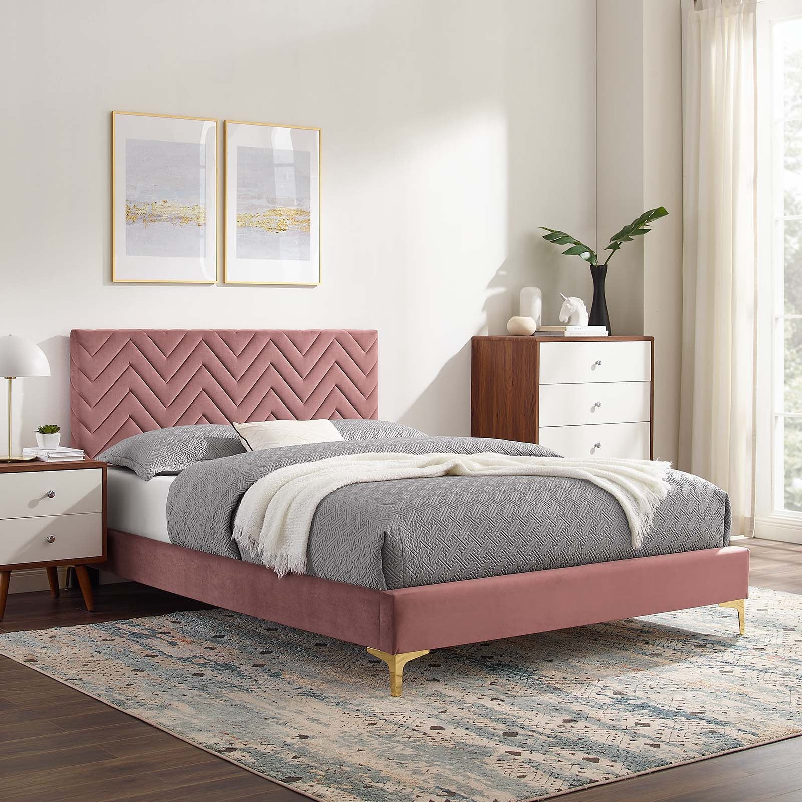 Leah Chevron Tufted Performance Velvet Queen Platform Bed By Modway - MOD-6977 | Beds | Modishstore - 16