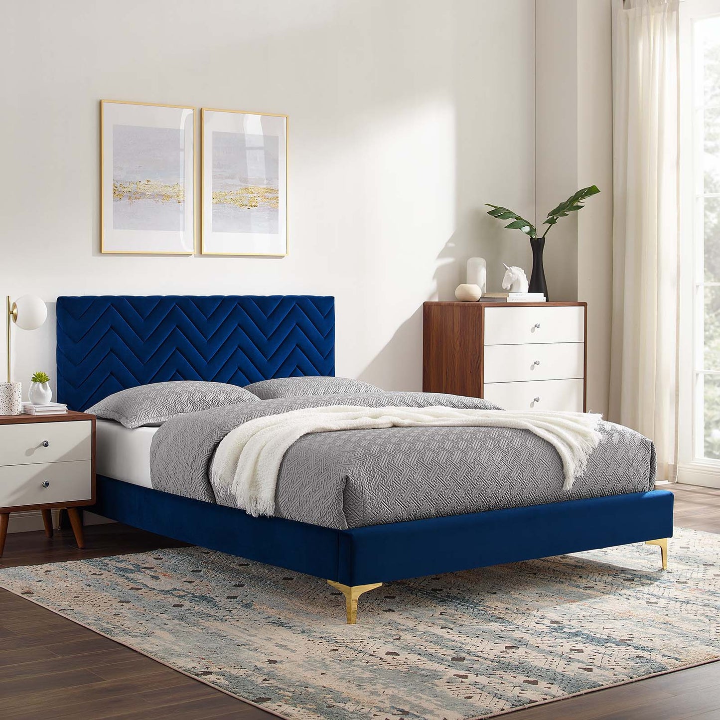 Leah Chevron Tufted Performance Velvet Queen Platform Bed By Modway - MOD-6977 | Beds | Modishstore - 24