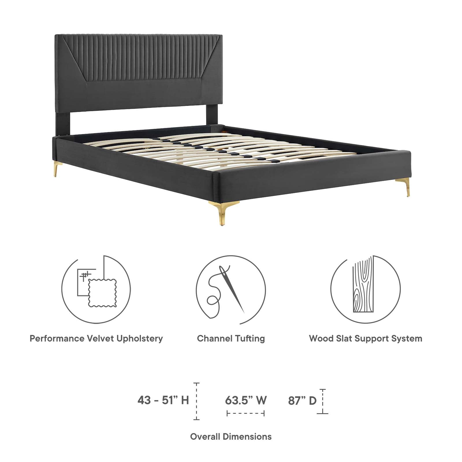 Yasmine Channel Tufted Performance Velvet Queen Platform Bed By Modway - MOD-6980 | Beds | Modishstore - 7