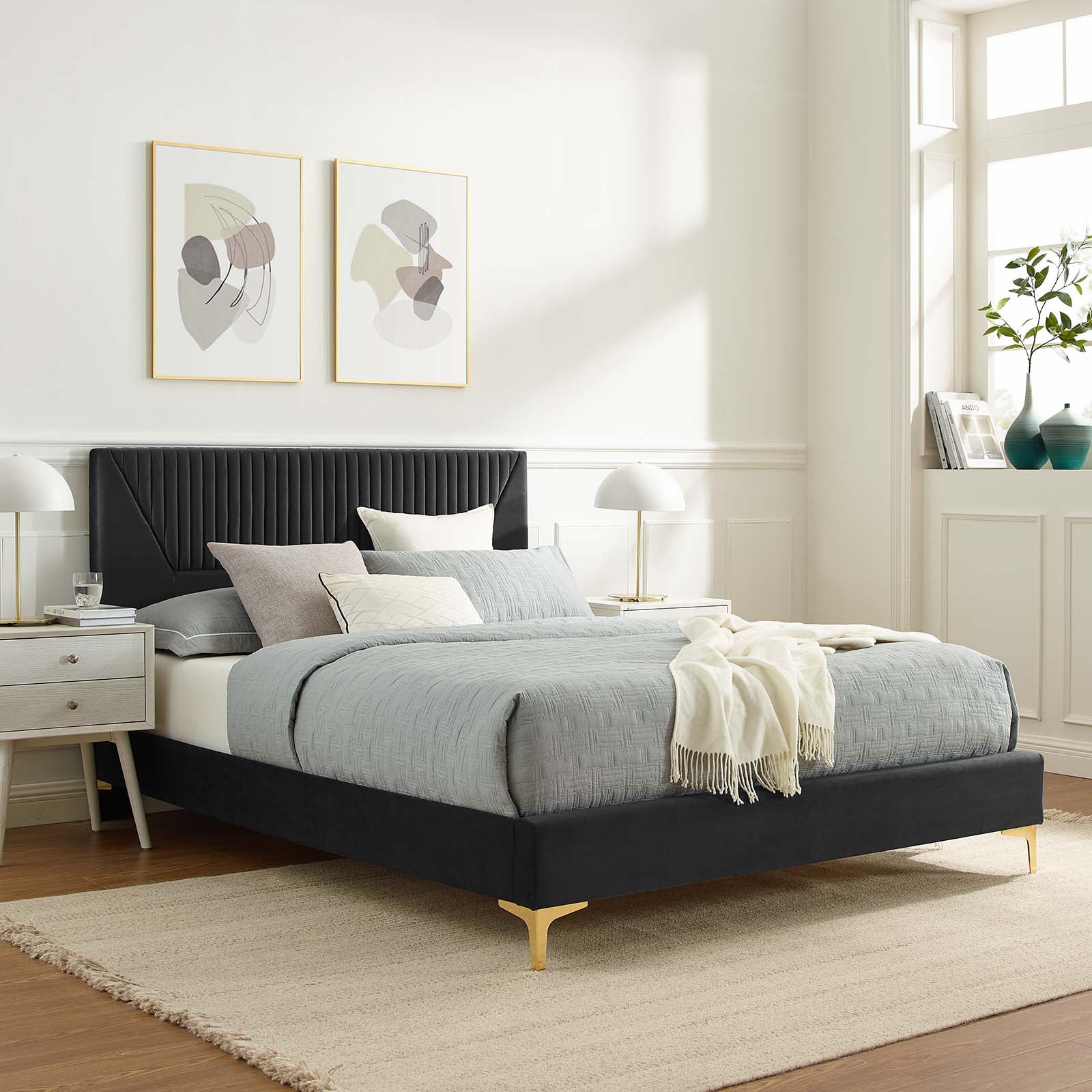 Yasmine Channel Tufted Performance Velvet Queen Platform Bed By Modway - MOD-6980 | Beds | Modishstore - 1