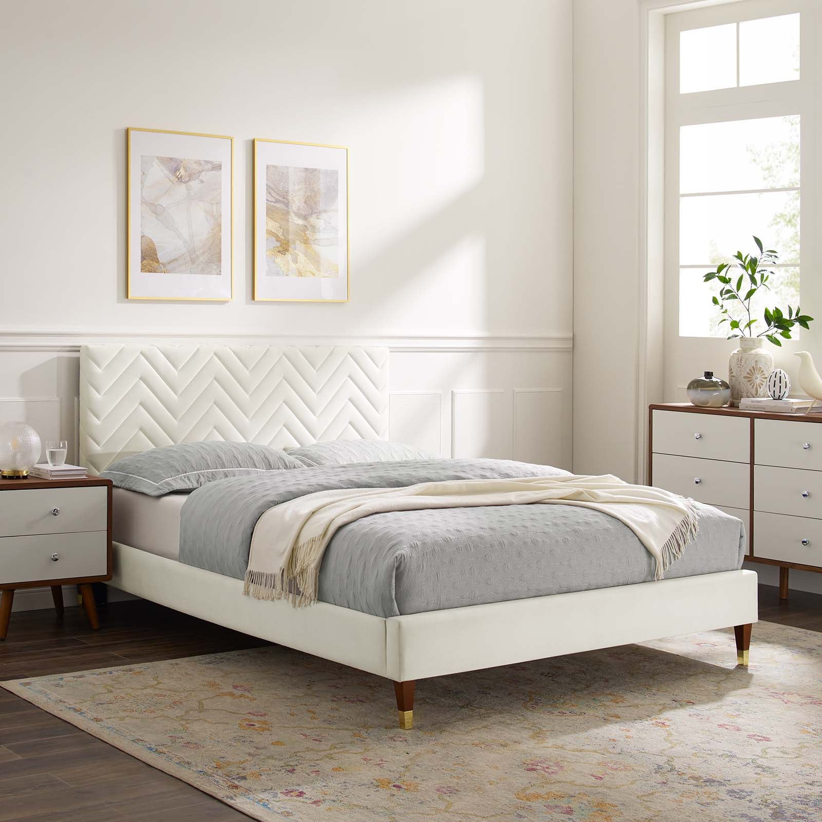 Leah Chevron Tufted Performance Velvet Twin Platform Bed By Modway - MOD-6981 | Beds | Modishstore - 32