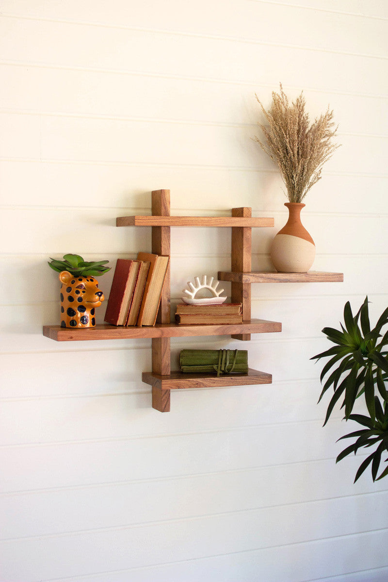 Acacia Wood Quad Level Shelf By Kalalou | Wall Shelf | Modishstore