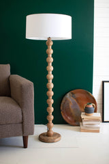 Natural Wooden Floor Lamp With White Barrel Shade By Kalalou