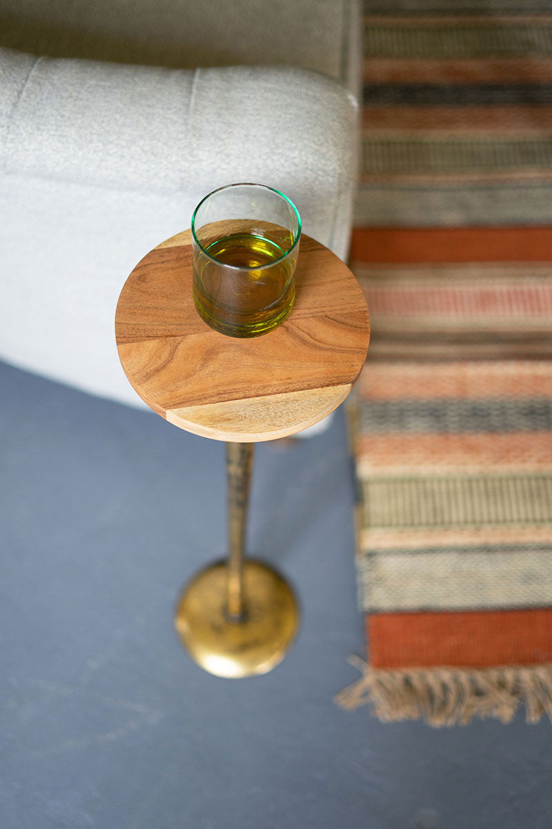 Antique brass cocktail table with acacia wood top By Kalalou-3