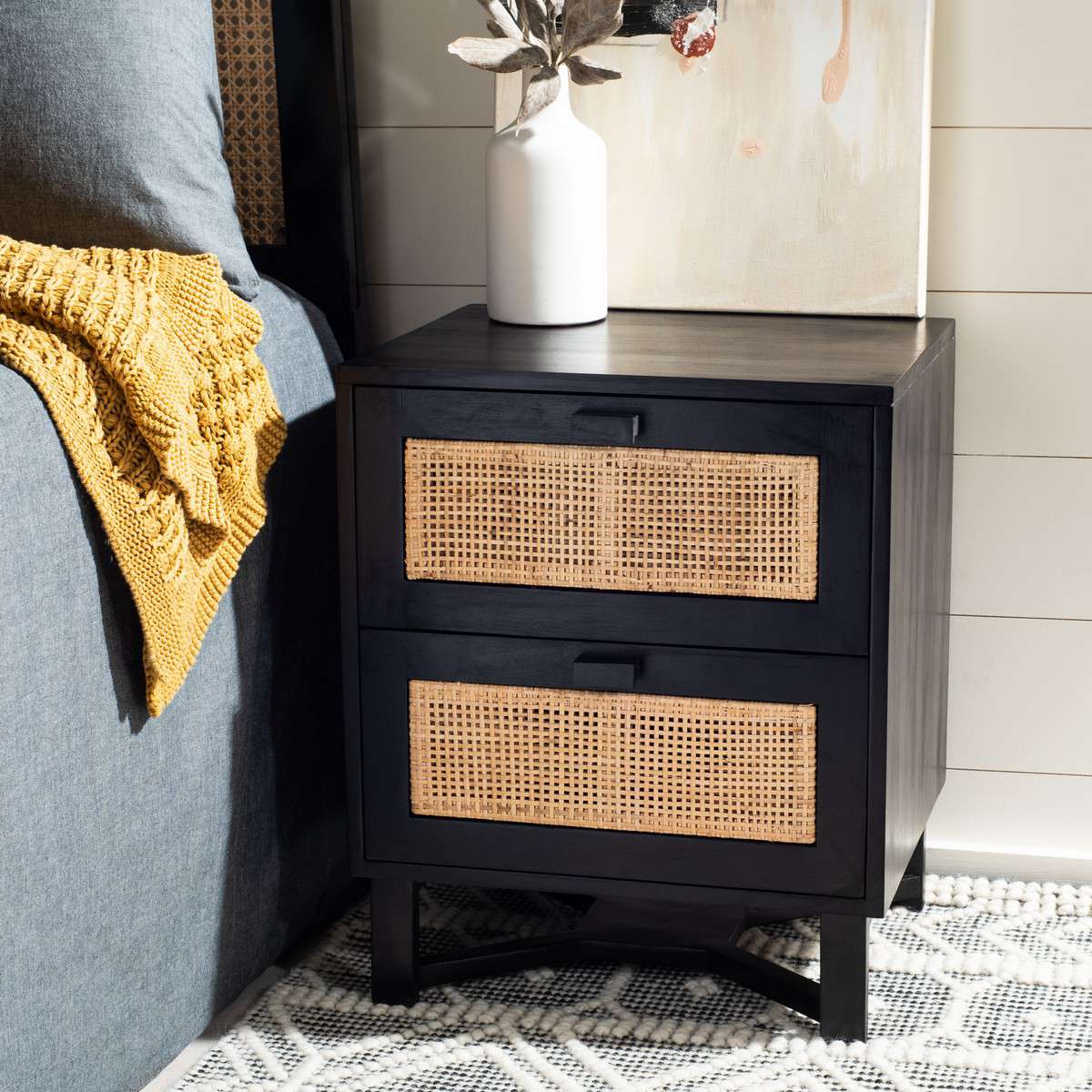 Safavieh Hedwig 2 Drawer Nightstand - Black | Nightstands | Modishstore