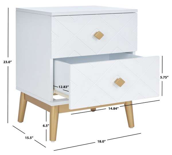 Safavieh Wilfred 2 Drawer Patterned Night Stand - White | Nightstands | Modishstore - 3