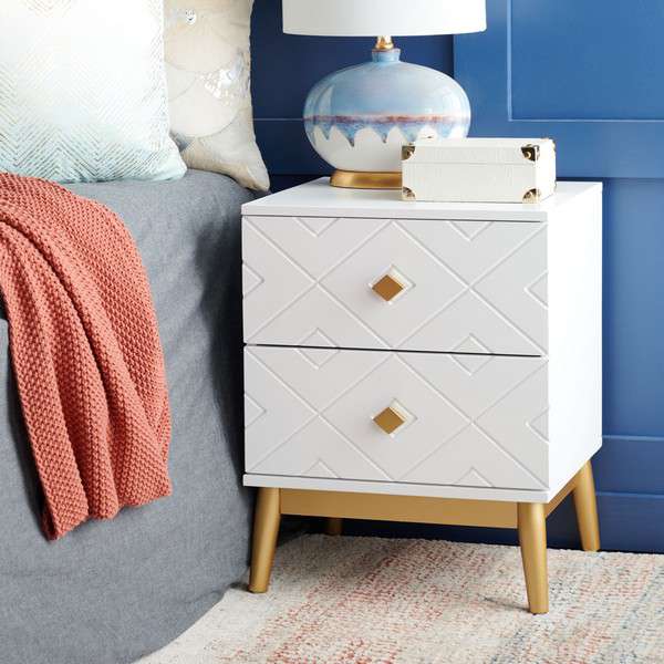 Safavieh Wilfred 2 Drawer Patterned Night Stand - White | Nightstands | Modishstore - 4