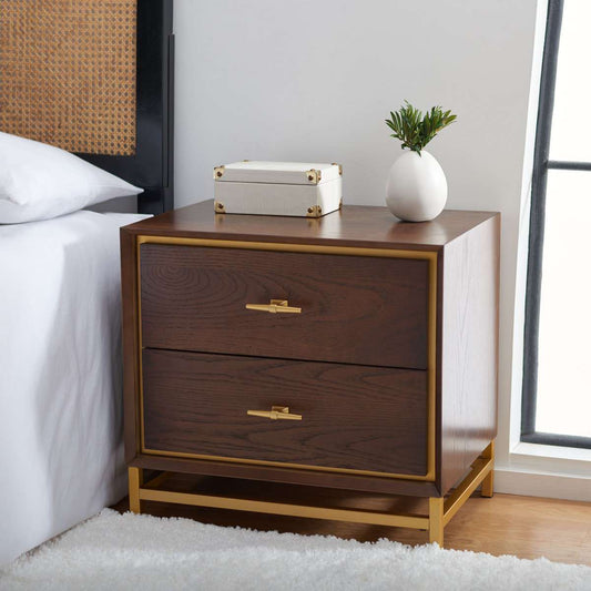 Safavieh Fenno 2 Drawer Nightstand - Walnut | Nightstands | Modishstore