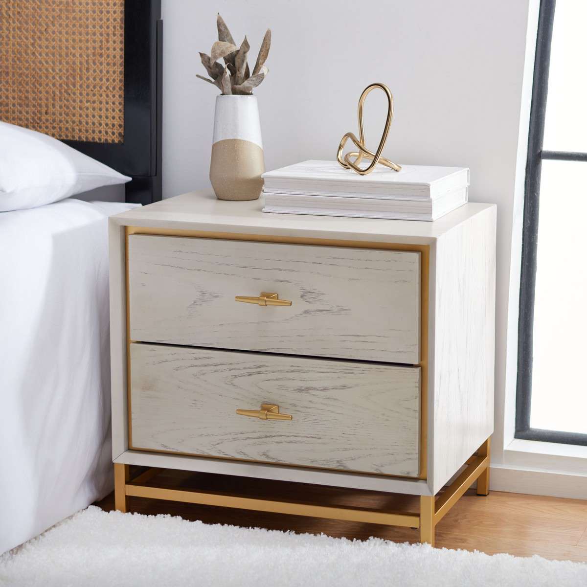 Safavieh Fenno 2 Drawer Nightstand - White Washed | Nightstands | Modishstore