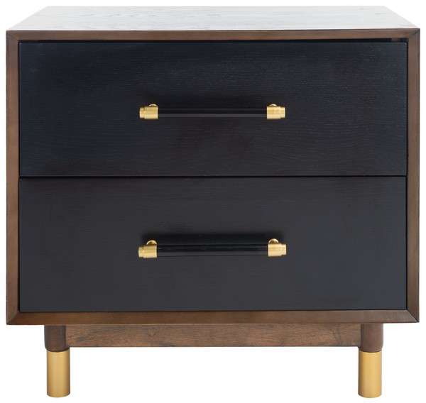 Safavieh Justice 2 Drawer Nightstand - Walnut With Black | Nightstands | Modishstore - 2