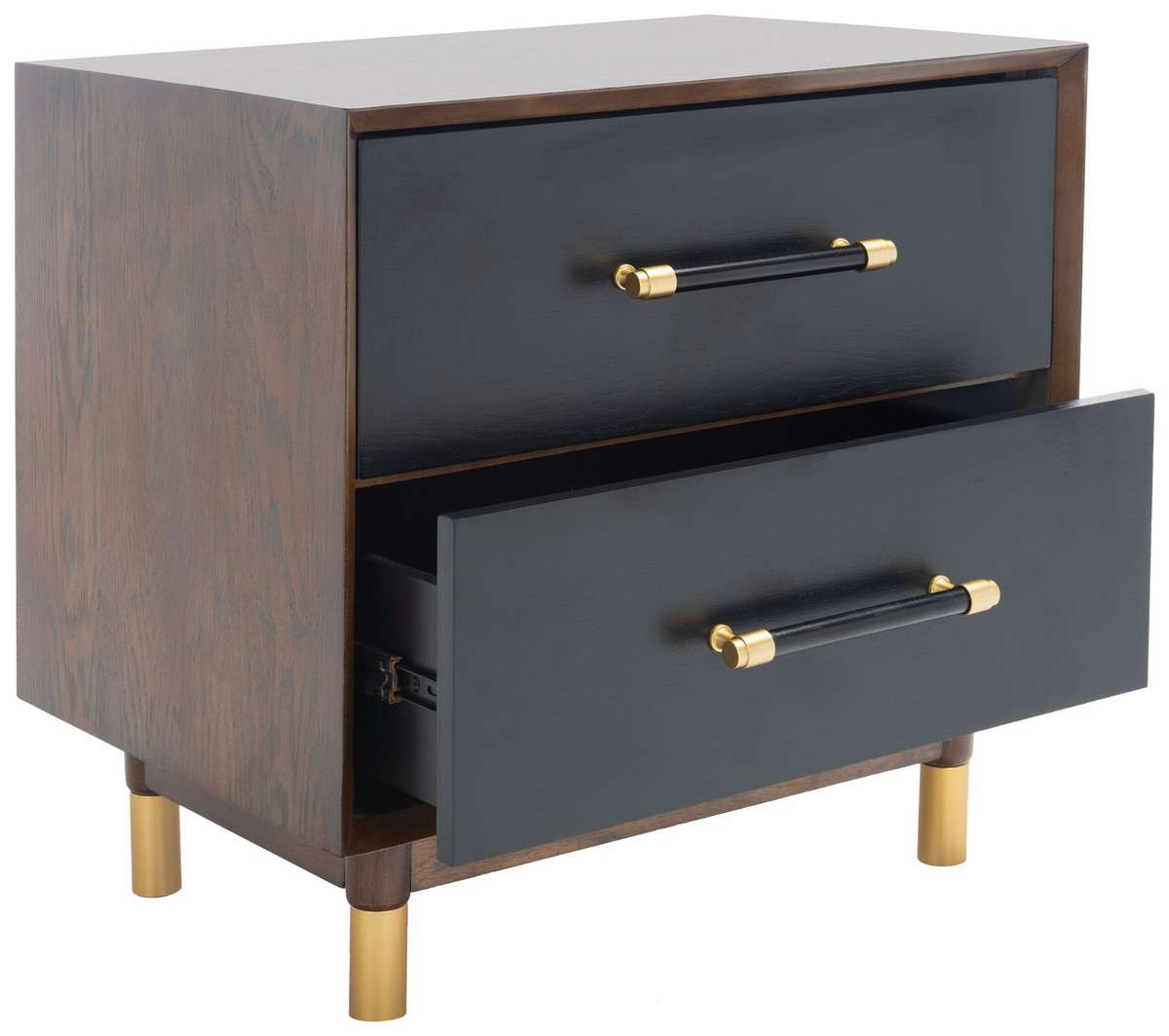 Safavieh Justice 2 Drawer Nightstand - Walnut With Black | Nightstands | Modishstore - 3