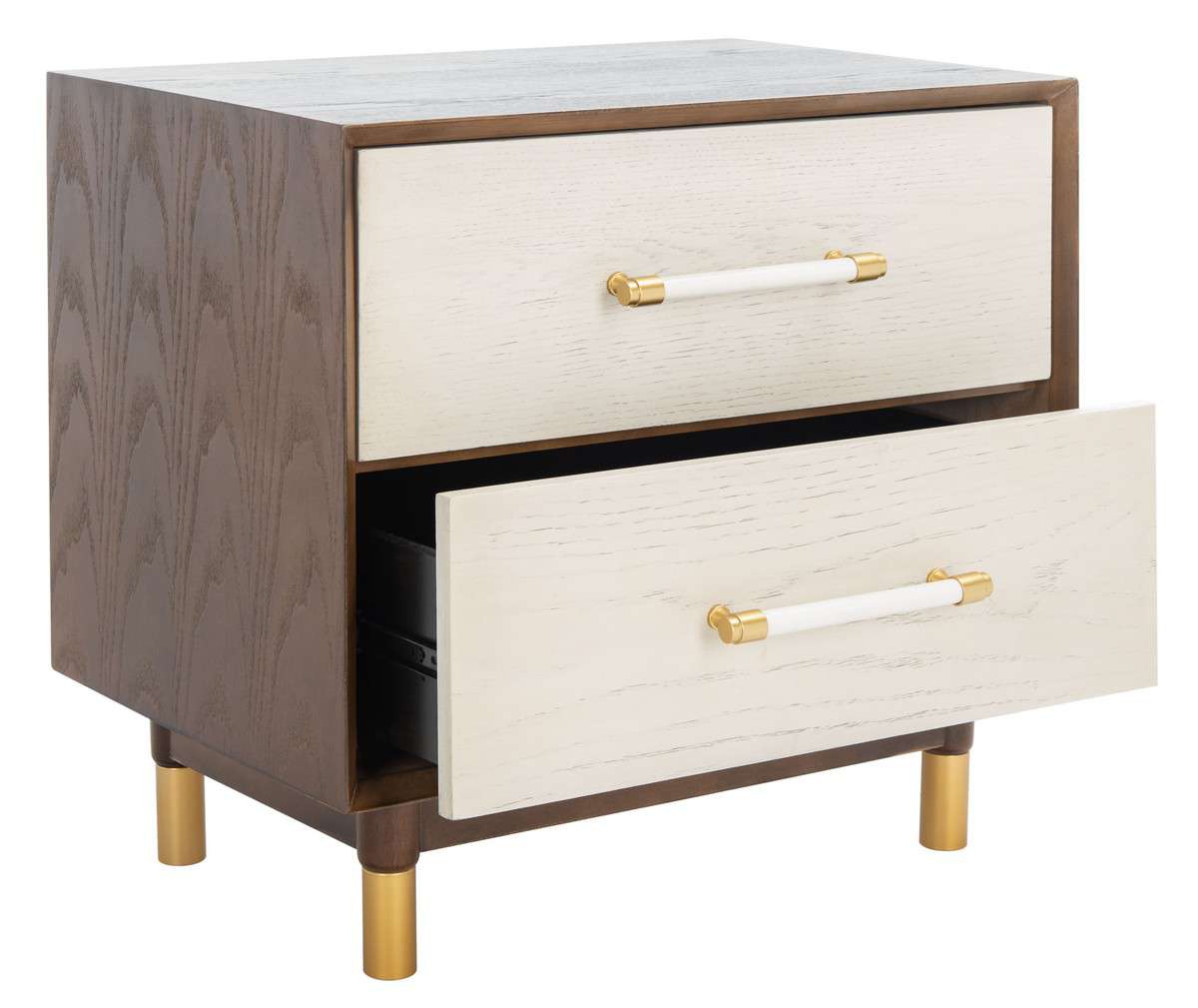 Safavieh Justice 2 Drawer Nightstand - Walnut With White Washed | Nightstands | Modishstore - 3