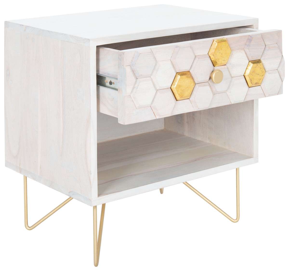 Safavieh Raveena Nightstand - White Wash With White Wash With Brass | Nightstands | Modishstore - 3