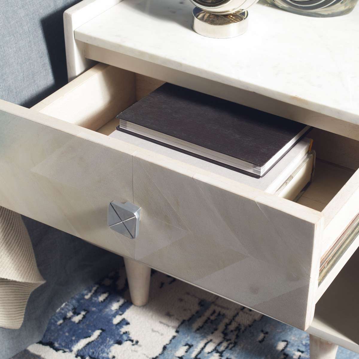 Safavieh Tahseen Parquet Nightstand - White Wash With Silver | Nightstands | Modishstore - 4