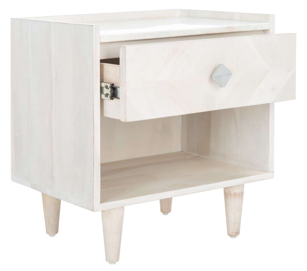 Safavieh Tahseen Parquet Nightstand - White Wash With Silver | Nightstands | Modishstore - 3