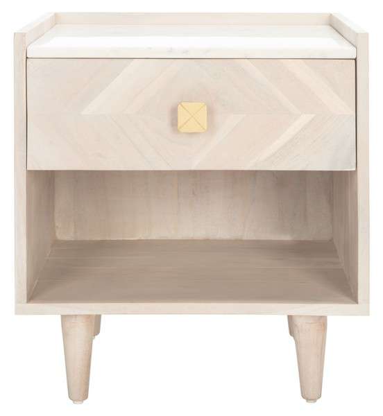 Safavieh Tahseen Parquet Nightstand - White Wash With White With Brass | Nightstands | Modishstore - 2