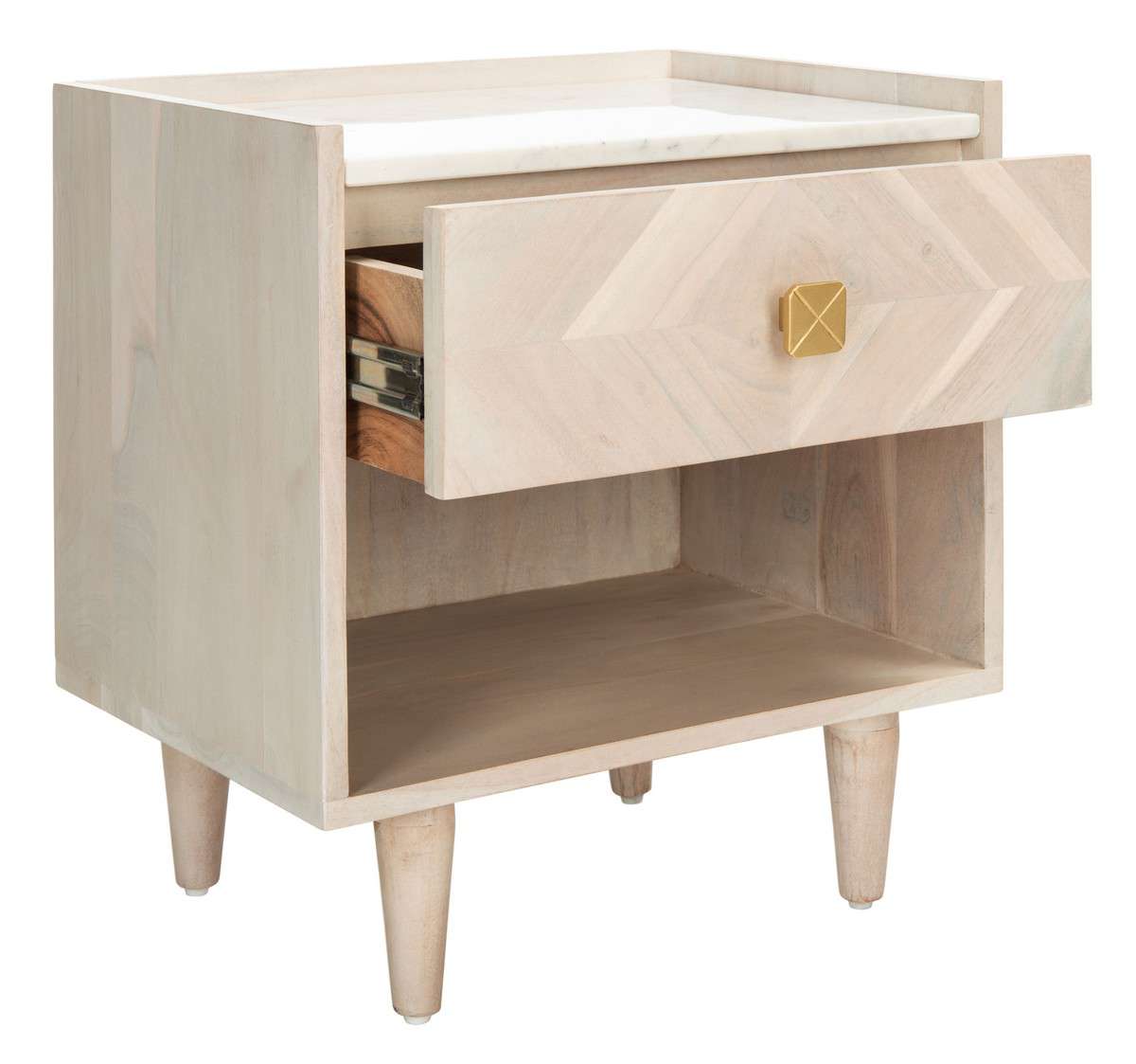 Safavieh Tahseen Parquet Nightstand - White Wash With White With Brass | Nightstands | Modishstore - 3