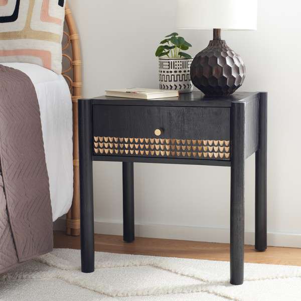 Safavieh Errington 1 Drawer Nightstand - Black | Nightstands | Modishstore - 4