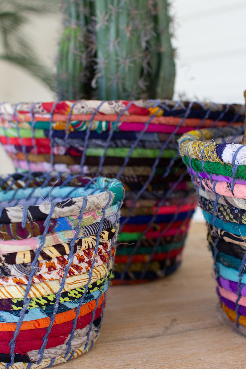 Multi-Color Coiled Kantha Bowls Set Of 3 By Kalalou-2