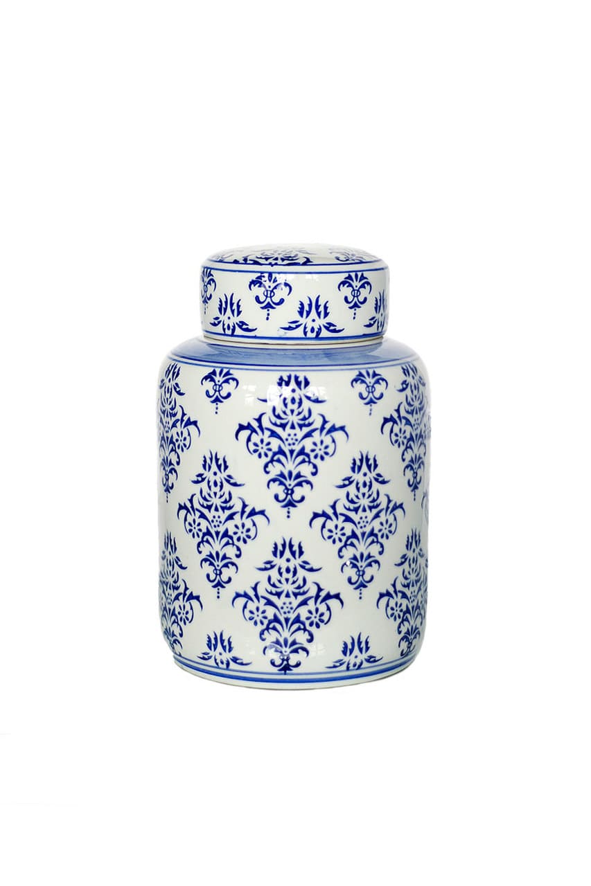 Blue & White Ceramic Tea Canister Set of 2 by Vagabond Vintage | Modishstore | Jars & Canisters-2