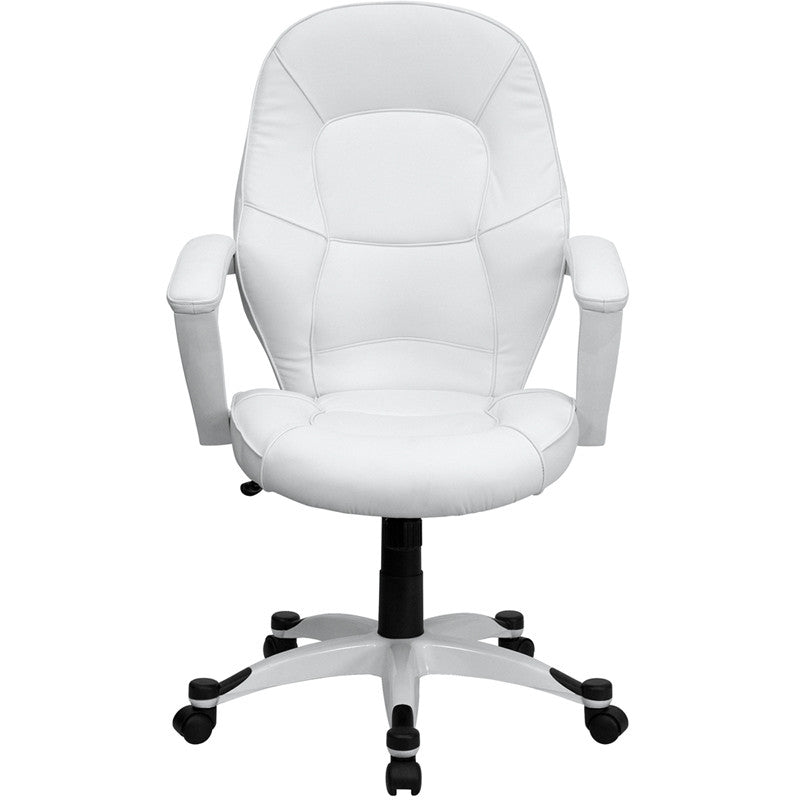 Flash Furniture QD-5058M-WHITE-GG Mid-Back White Leather Executive Swivel Office Chair With Synchro-Tilt Mechanism | Office Chairs | Modishstore - 4