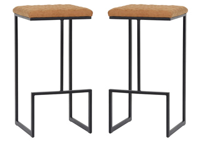 LeisureMod Quincy Leather Bar Stools With Metal Frame Set of 2 | Bar Stools | Modishstore