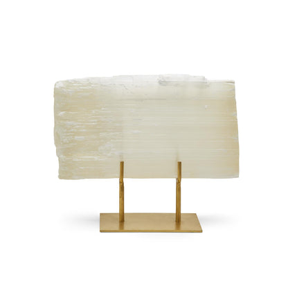 Selenite Slab On Gold Stand By Tozai Home | Minerals and Stones | Modishstore - 1