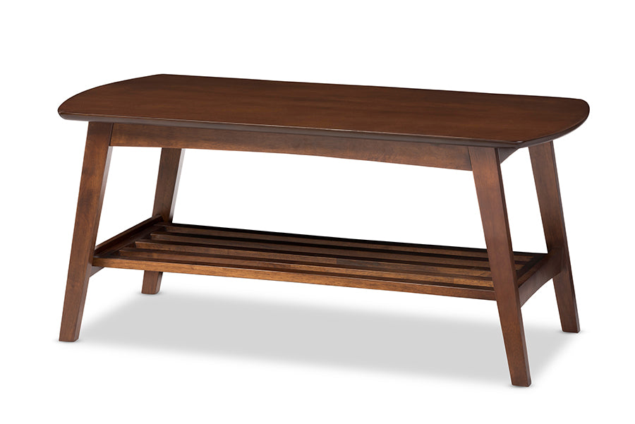 baxton studio sacramento mid century modern scandinavian style dark walnut coffee table | Modish Furniture Store-2