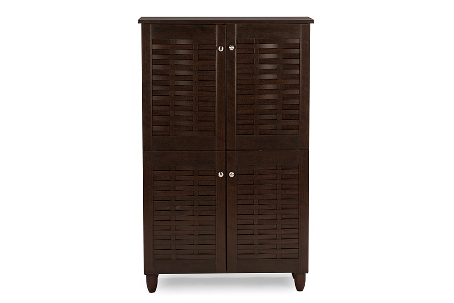 baxton studio fernanda modern and contemporary 4 door oak brown wooden entryway shoes storage tall cabinet | Modish Furniture Store-10