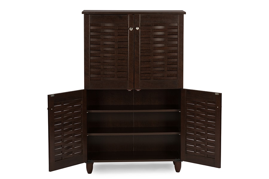 Baxton Studio Fernanda Modern and Contemporary 4 Door Oak Brown Wooden Entryway Shoes Storage Tall Cabinet