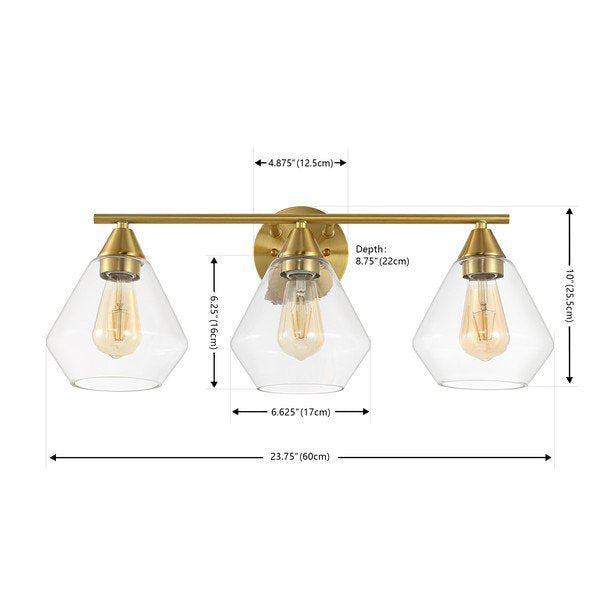 Safavieh Amani, 3 Light, 24 Inch, Brass/Clear, Iron Wall Sconce - Brass | Sconces | Modishstore - 3