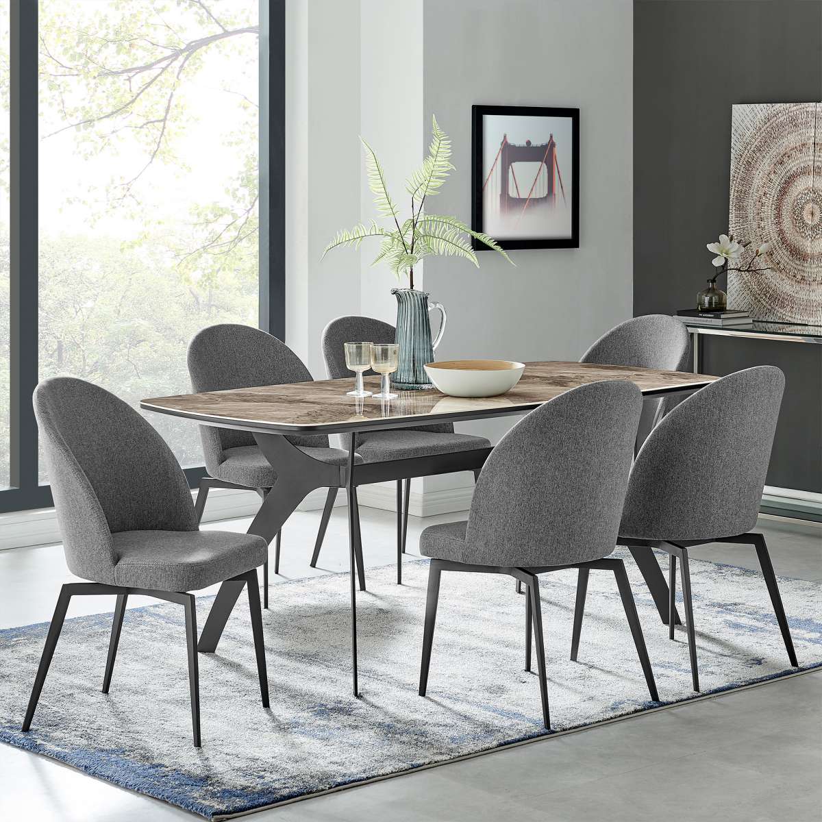 Andes and Sunny Gray Fabric 7 Piece Rectangular Dining Set By Armen Living | Dining Sets |  Modishstore 