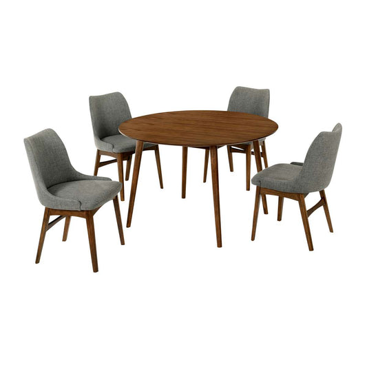 Arcadia and Azalea 48" Round Charcoal and Walnut Wood 5 Piece Dining Set By Armen Living | Dining Sets | Modishstore