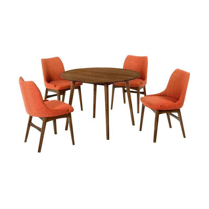 Arcadia and Azalea 42" Round Orange and Walnut Wood 5 Piece Dining Set By Armen Living | Dining Sets | Modishstore