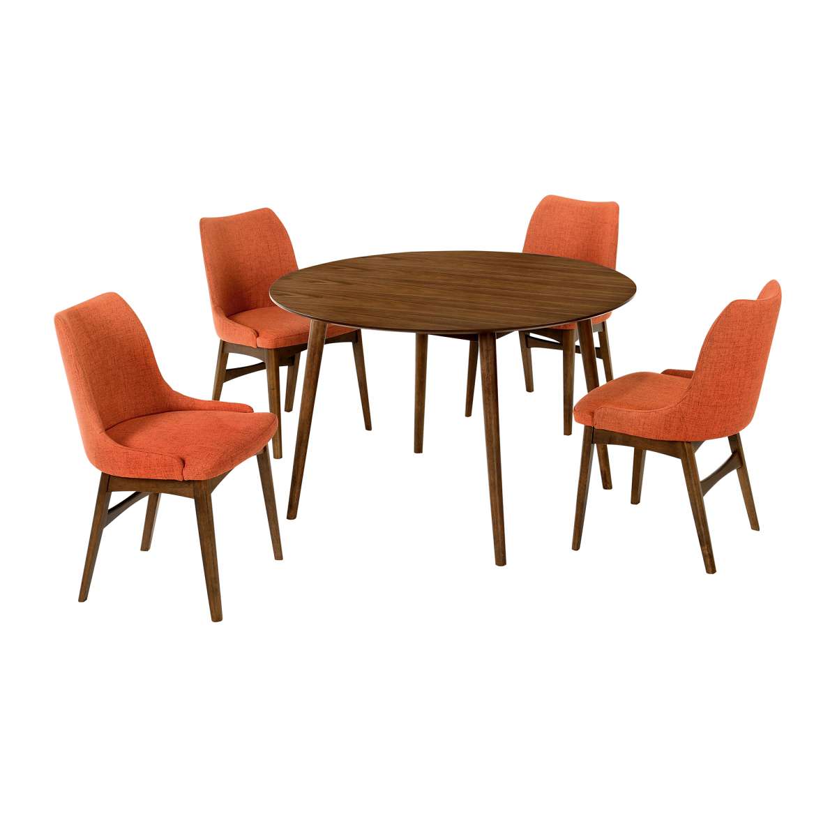 Arcadia and Azalea 48" Round Orange and Walnut Wood 5 Piece Dining Set By Armen Living | Dining Sets | Modishstore