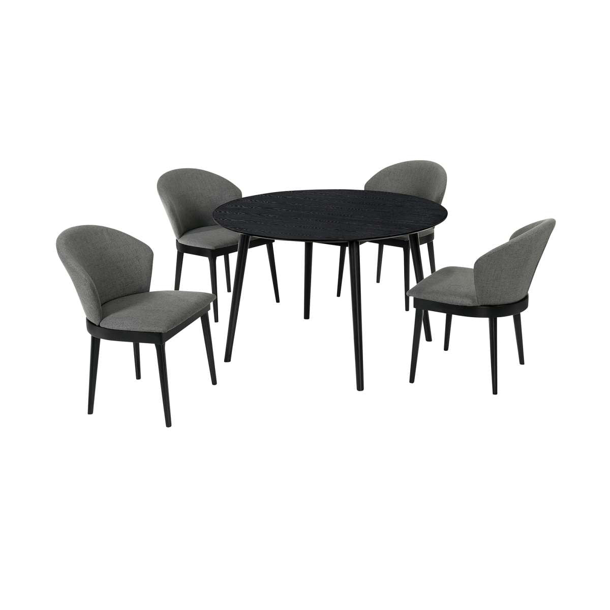 Arcadia and Juno 48" Round Charcoal and Black Wood 5 Piece Dining Set By Armen Living | Dining Sets | Modishstore