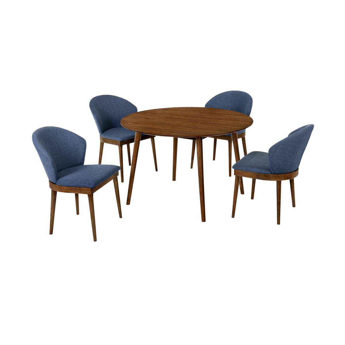 Arcadia and Juno 48" Round Blue and Walnut Wood 5 Piece Dining Set By Armen Living | Dining Sets |  Modishstore  - 2