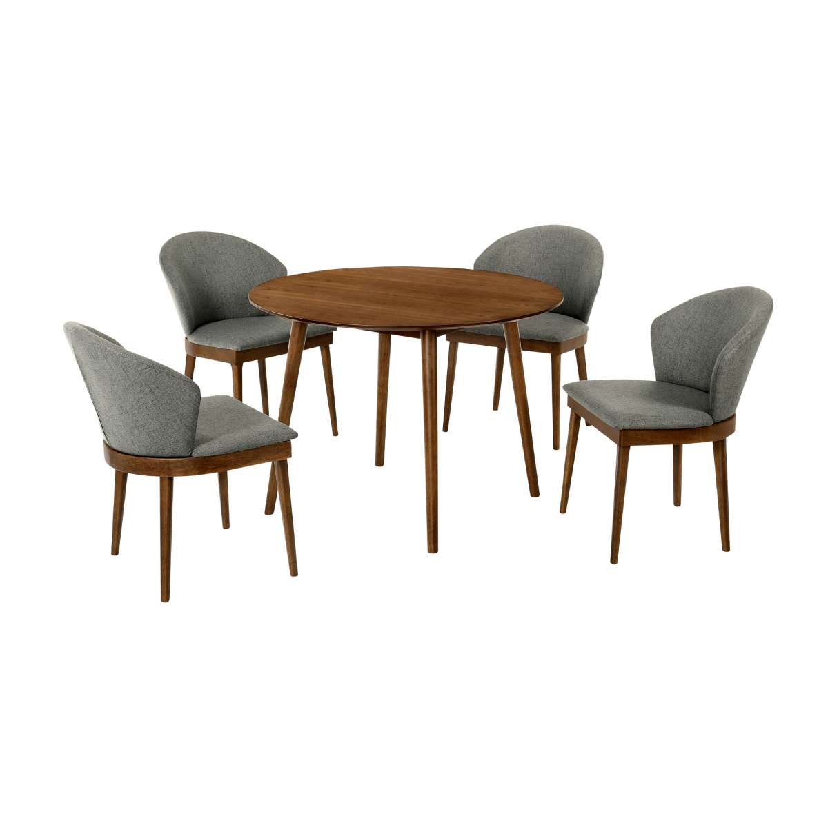 Arcadia and Juno 42" Round Charcoal and Walnut Wood 5 Piece Dining Set By Armen Living | Dining Sets | Modishstore