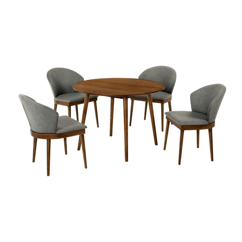 Arcadia and Juno 42" Round Charcoal and Walnut Wood 5 Piece Dining Set By Armen Living | Dining Sets | Modishstore