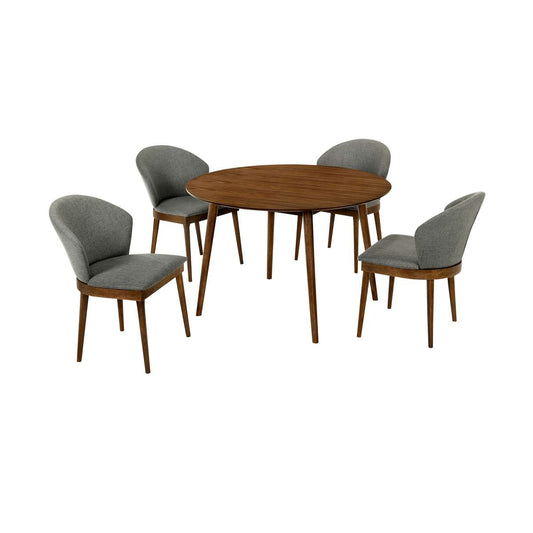 Arcadia and Juno 48" Round Charcoal and Walnut Wood 5 Piece Dining Set By Armen Living | Dining Sets | Modishstore