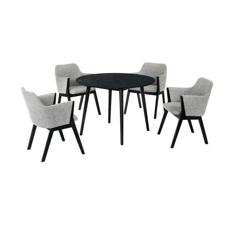 Arcadia and Renzo 42" Round Grey and Black Wood 5 Piece Dining Set By Armen Living | Dining Sets | Modishstore