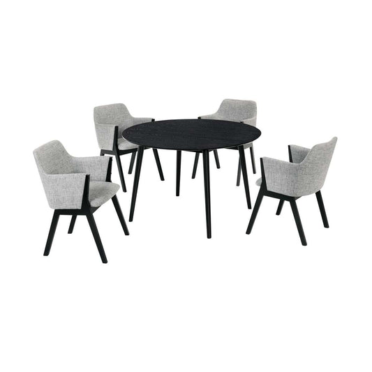 Arcadia and Renzo 48" Round Grey and Black Wood 5 Piece Dining Set By Armen Living | Dining Sets | Modishstore