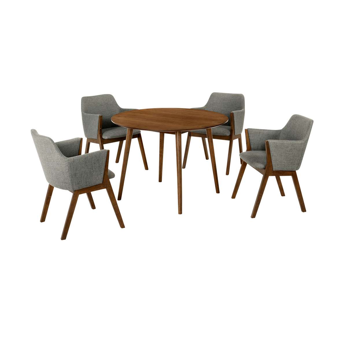 Arcadia and Renzo 42" Round Charcoal and Walnut Wood 5 Piece Dining Set By Armen Living | Dining Sets | Modishstore