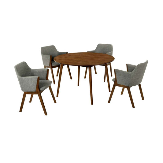 Arcadia and Renzo 48" Round Charcoal and Walnut Wood 5 Piece Dining Set By Armen Living | Dining Sets | Modishstore