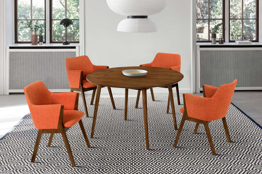 Arcadia and Renzo 48" Round Orange and Walnut Wood 5 Piece Dining Set By Armen Living | Dining Sets | Modishstore