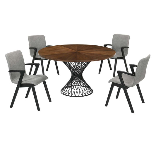 Cirque and Varde 5 Piece Walnut Round Dining Set By Armen Living | Dining Sets | Modishstore