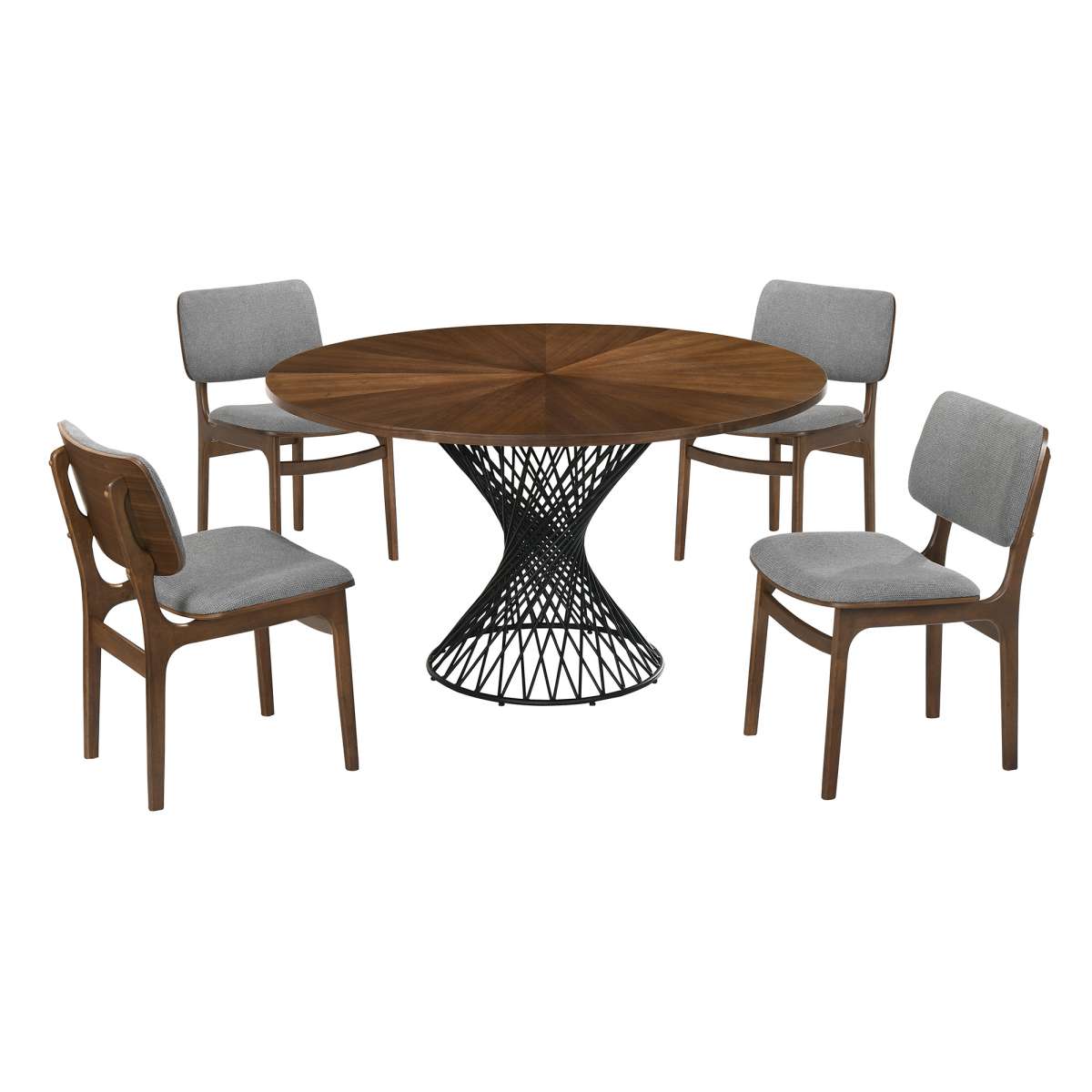 Cirque and Lima 5 Piece Walnut Round Dining Set By Armen Living | Dining Sets | Modishstore