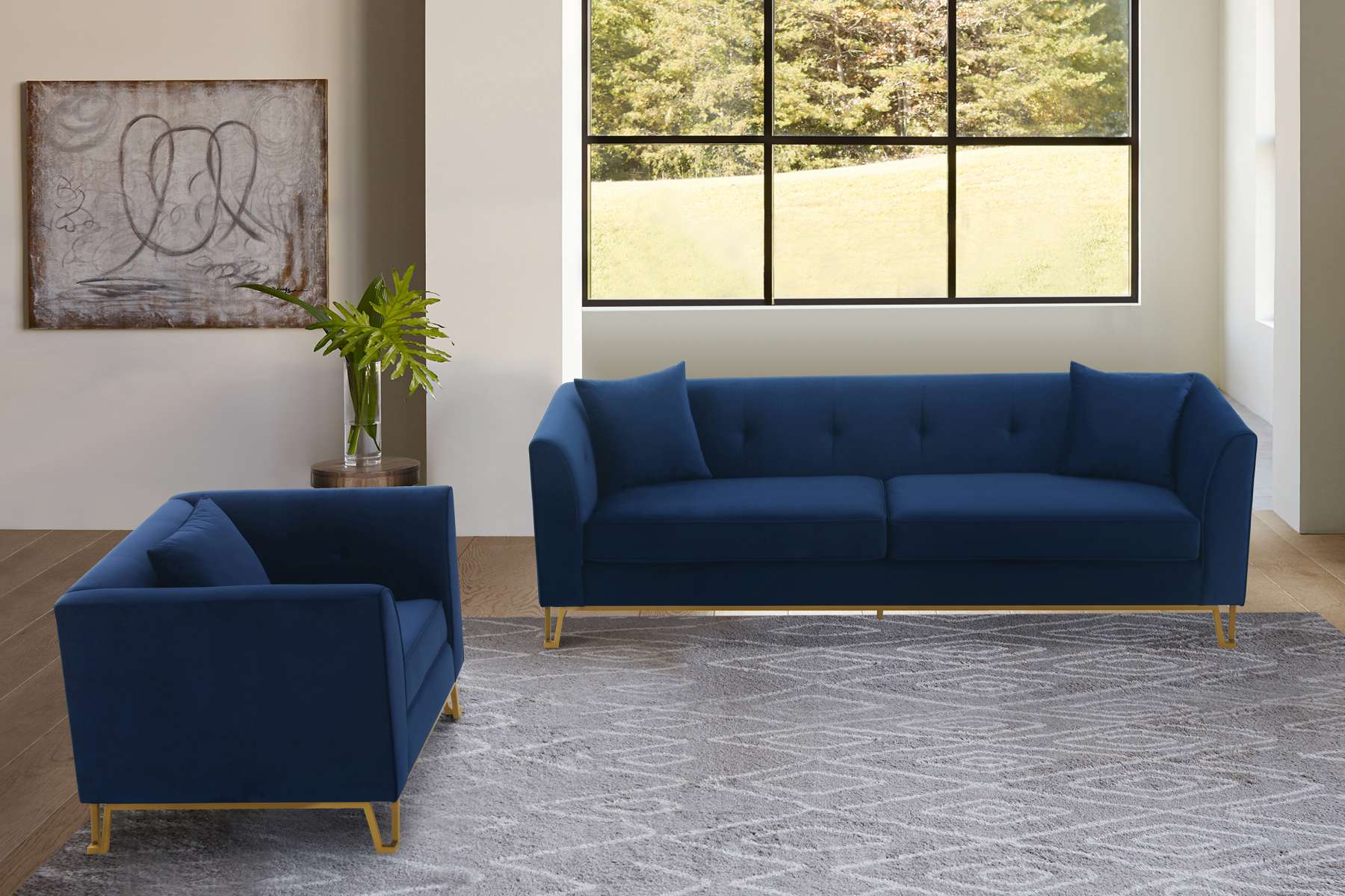 Everest 2 Piece Blue Fabric Upholstered Sofa & Chair Set By Armen Living | Sofas |  Modishstore 