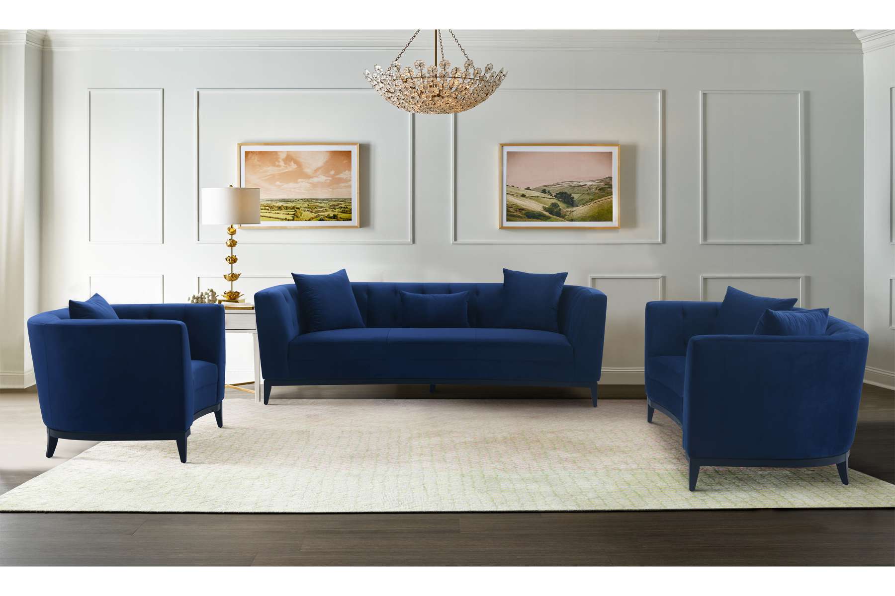 Melange 3 Piece Blue Velvet Living Room Seating Set By Armen Living | Sofas |  Modishstore 