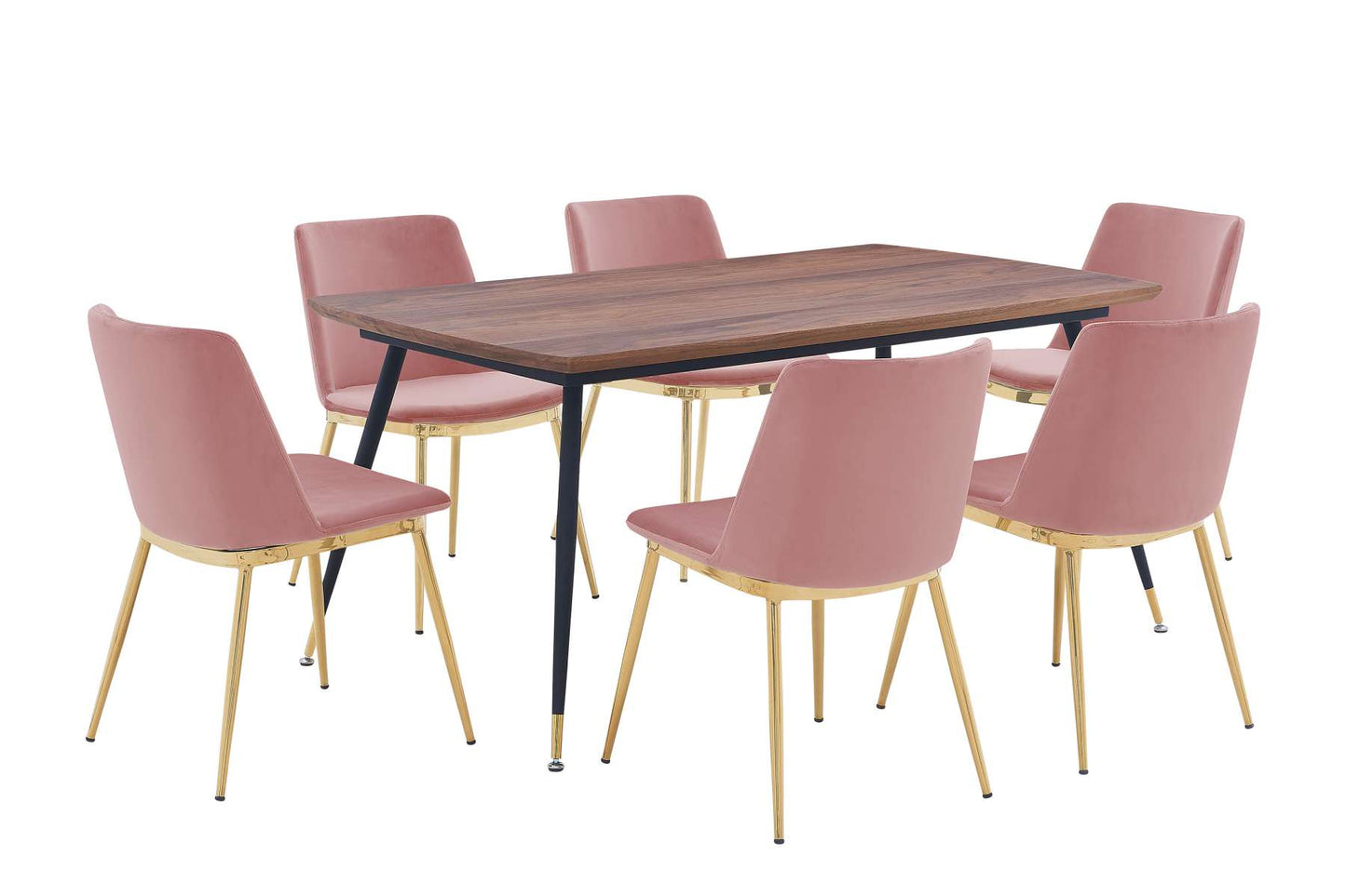 Messina Pink Velvet 7 Piece Rectangular Dining Set By Armen Living | Dining Sets |  Modishstore 